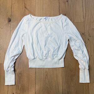 INTERMIX Khloe One-Shoulder Off-Shoulder Ivory Cream Scrunchy Sweatshirt